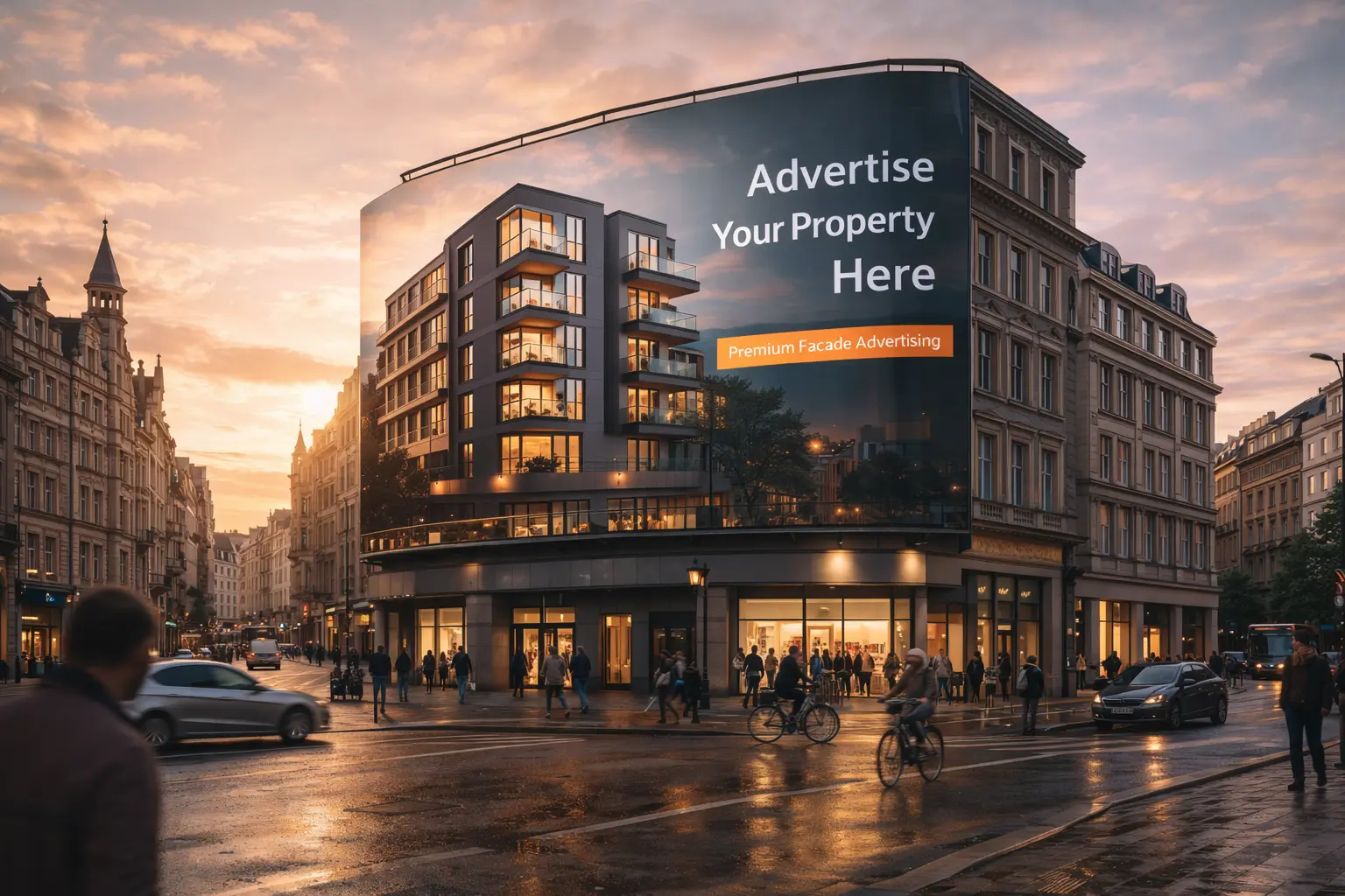 Premium facade advertising on scaffolding