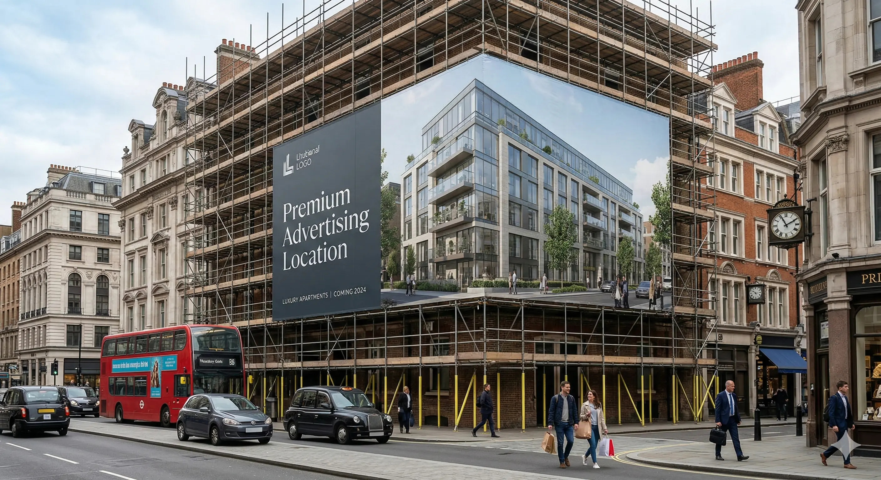 Facade advertising on scaffolding
